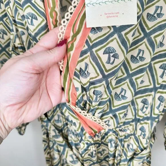 NWT Anthropologie Farm Rio V Neck Sheer Mushroom Print Wide Leg Jumpsuit Medium - Picture 5 of 16